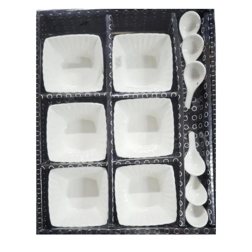 Square Ceramic Snack Bowl Set with Spoons