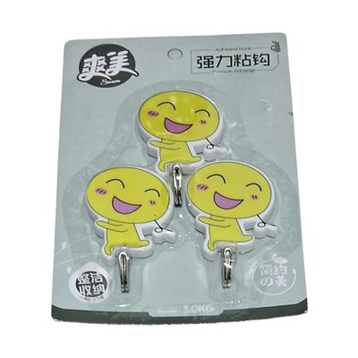 Smiley Adhesive Wall Hooks, 3 Pcs