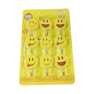 Smiley self-adhesive wall hooks, 9 pcs