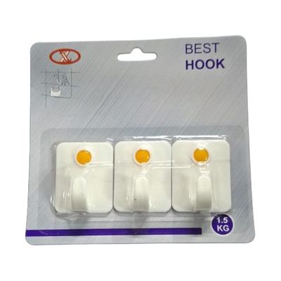 Self-adhesive plastic wall hooks, 3-pack