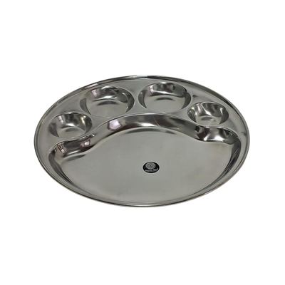 Stainless steel round 5-compartment meal plate