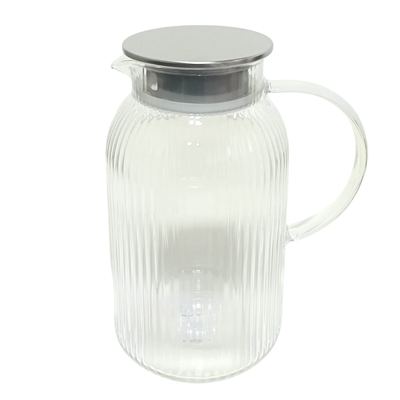 Ribbed Glass Water Jug With Steel Lid