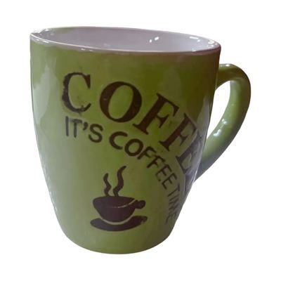 Green printed ceramic coffee mug