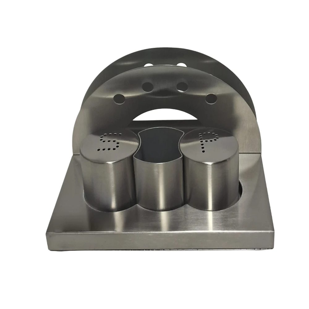Stainless steel cruet set with stand