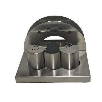Stainless steel cruet set with stand
