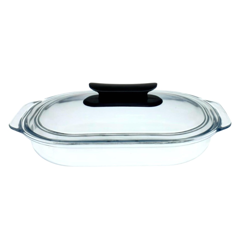 GLASS OVAL DISH WITH LID 3LT 9153 (LENGTH: 39.5CM, WIDTH: 25CM, HEIGHT: 12CM)