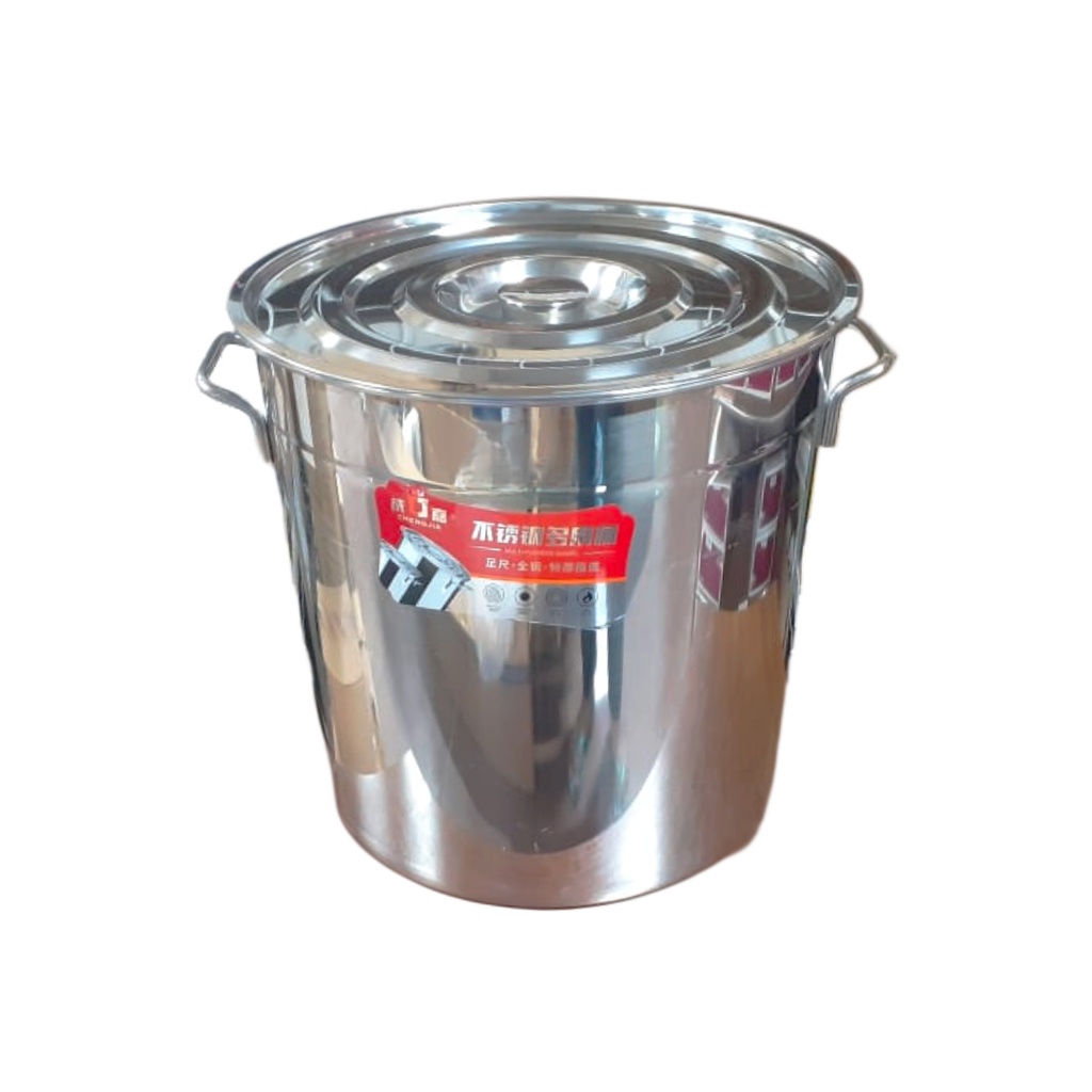 S/S CONTAINERS WITH LID [STOCK POT] 70L {HEIGHT 45CM, DIAMETER 46CM}