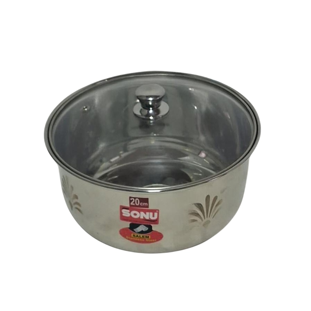 S/S FLAME POT 20CM SONU GLASS LID