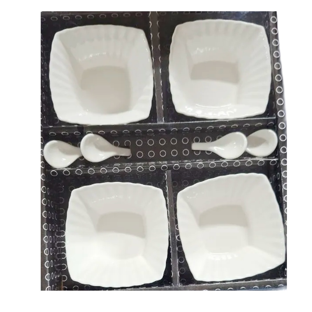 [1043707] 0071-3A CERAMIC SNACK BOWL WITH SPOON 8PCS 