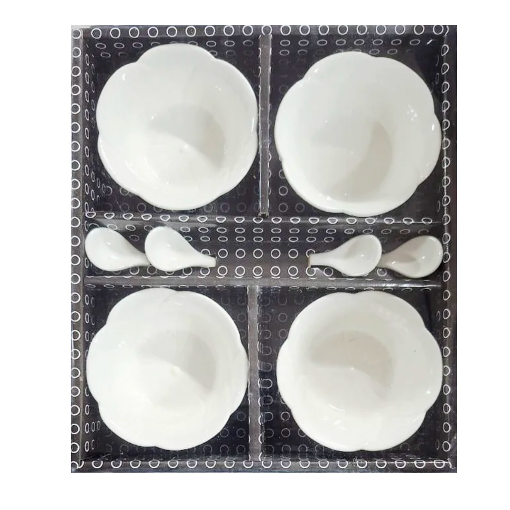 [1043708] 0071-3B CERAMIC SNACK BOWL WITH SPOON 8PCS