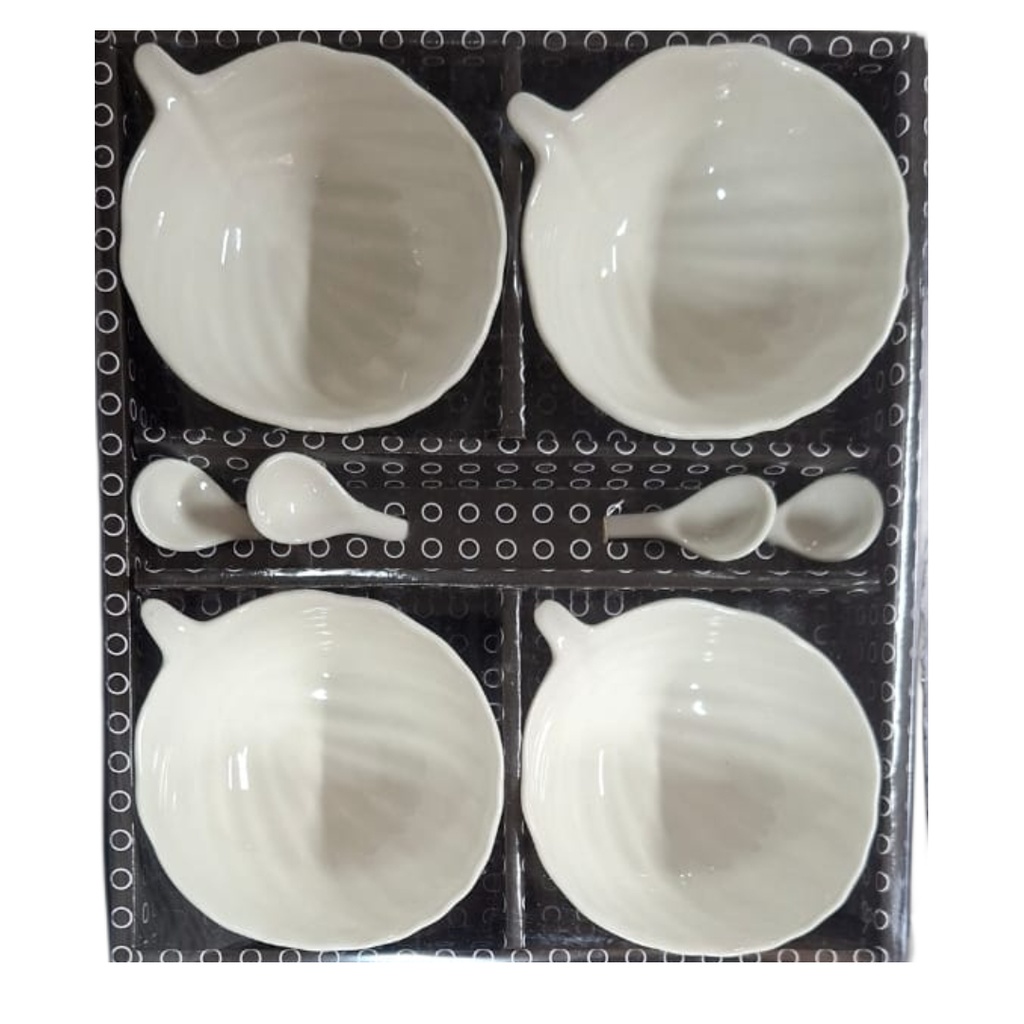 [1043709] 0071-3C CERAMIC SNACK BOWL WITH SPOON 8PCS