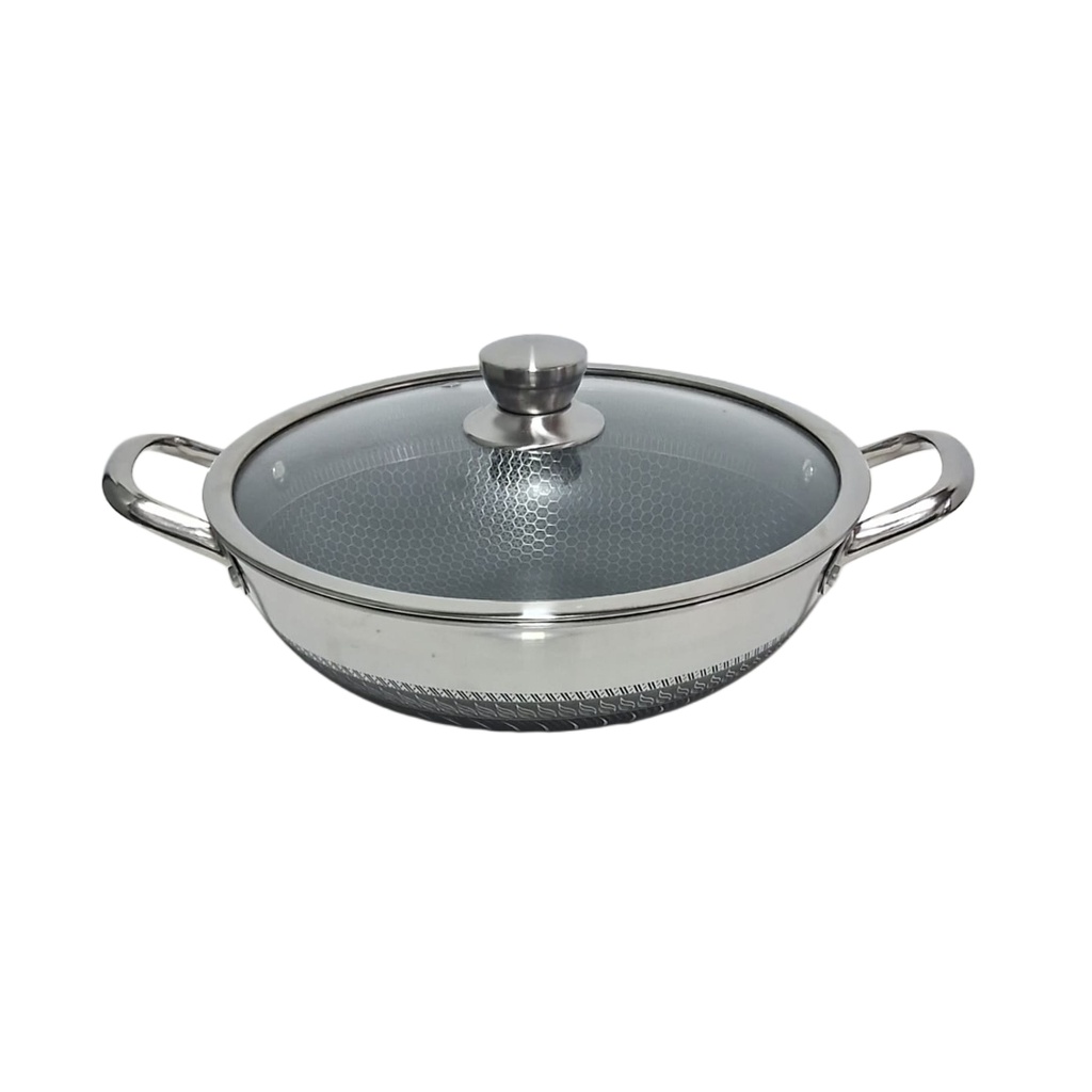[1044254] 1389-22 S/S HONEYCOMB WOK W/LID 32CM