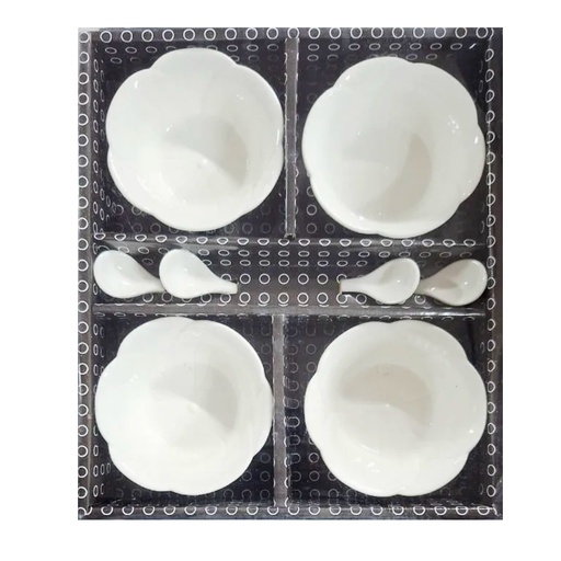 [1043708] 0071-3B CERAMIC SNACK BOWL WITH SPOON 8PCS
