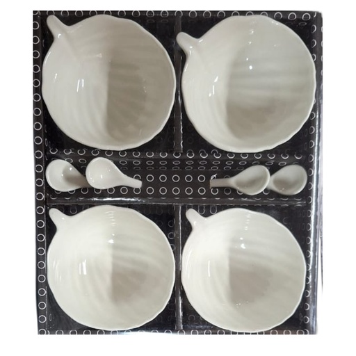 [1043709] 0071-3C CERAMIC SNACK BOWL WITH SPOON 8PCS