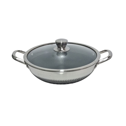 [1044254] 1389-22 S/S HONEYCOMB WOK W/LID 32CM